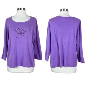Venezia | Y2K Vintage Purple Star Gem Jewel 3/4 Sleeve Plus Size Top 14/16 1X